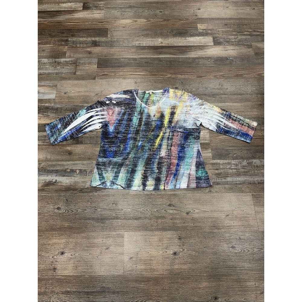 Jess & Jane XL Abstract Burnout Rhinestone Top Semi Sheer 3/4 Sleeve Artsy boho - Picture 12 of 14